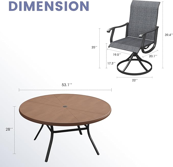 VICLLAX 5/7 Pieces Outdoor Dining Set, Swivel Dining Chairs Set of 4/6 and Round Patio Table