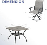 VICLLAX 5 Pieces Outdoor Dining Set, Swivel Dining Chairs and 37.8" Square Patio Table with Storage Shelf