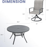 Vicllax 5 Pieces Outdoor Dining Set, 40.6" Metal Round Dining Table and Paddad Swivel Chairs
