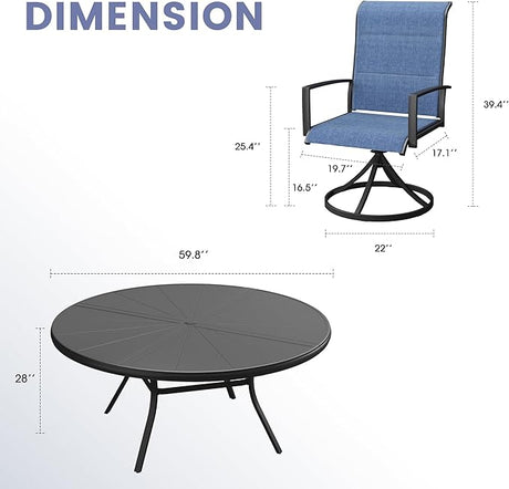 Vicllax 9 Pieces Outdoor Dining Set, Metal Round Table and Premium Paddad Swivel Chairs