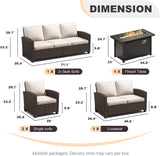 Vicllax Patio Furniture Set, Wicker Outdoor Conversation Set with Cushioned Sofa Chairs Fire Pit Table and Ottomans