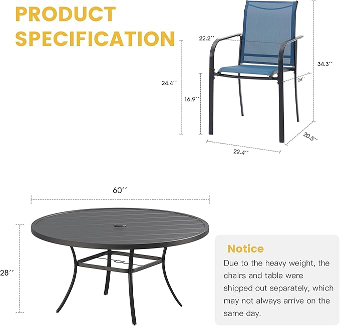 Vicllax 11 Pcs Outdoor Dining Set with 60“ Round Metal Table and Stackable Sling Chair