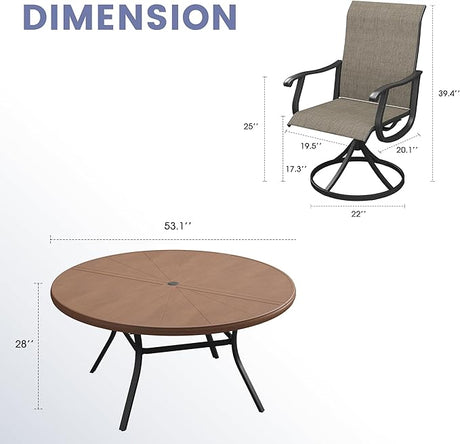 VICLLAX 5/7 Pieces Outdoor Dining Set, Swivel Dining Chairs Set of 4/6 and Round Patio Table