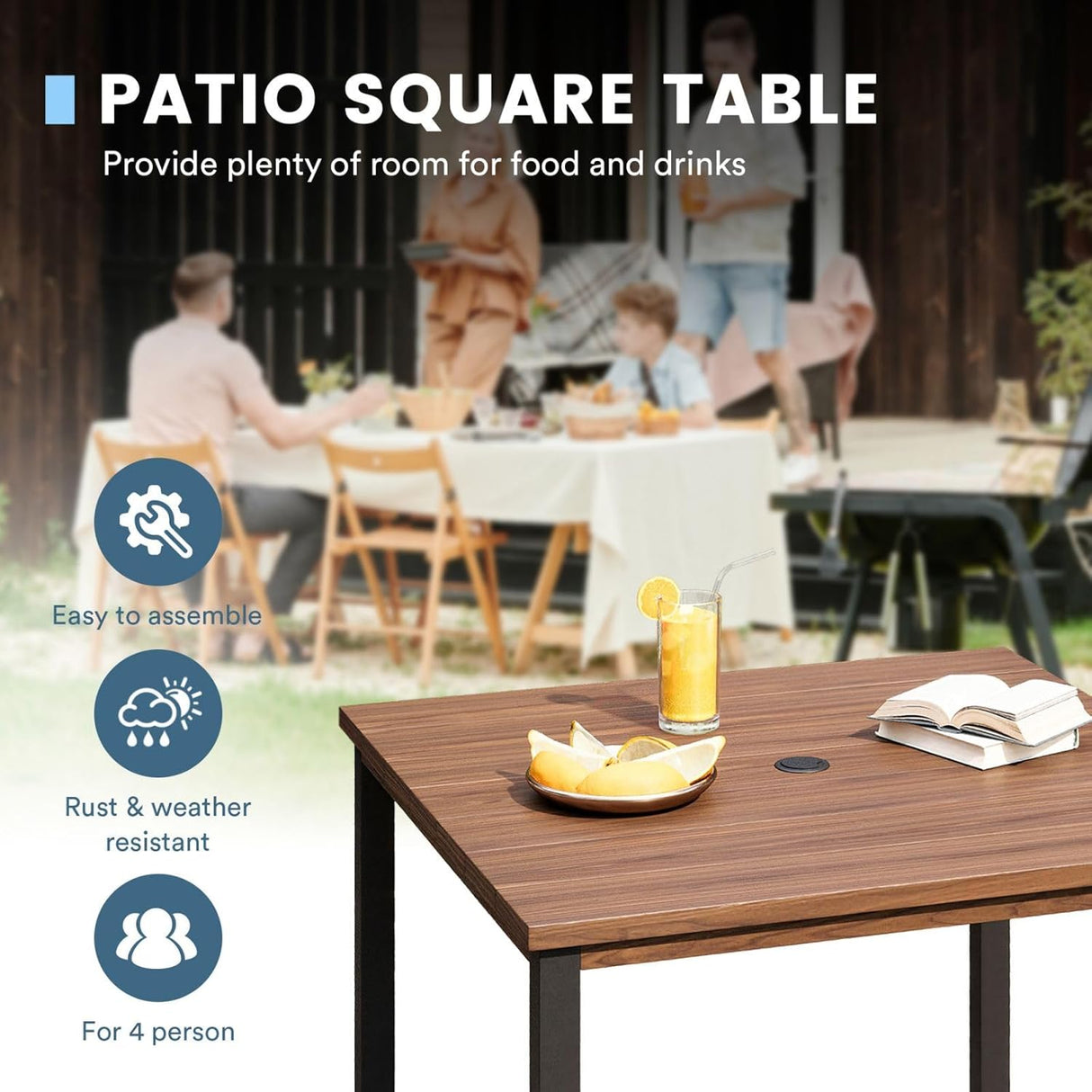 Vicllax 5 Pieces Outdoor Dining Set with 40" Square Table and Padded Stackable Chairs