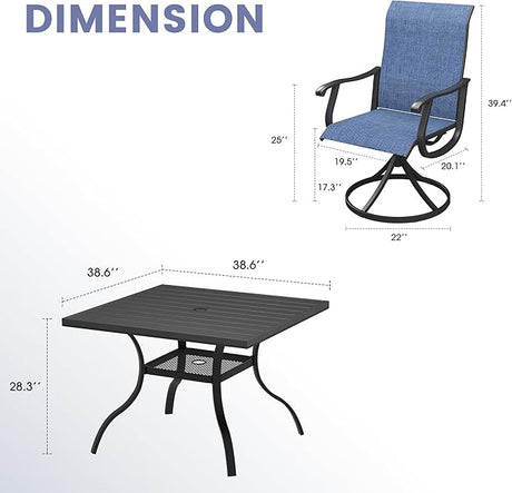 Vicllax Mesa de comedor para patio al aire libre para 4 personas, mesa cuadrada de metal con almacenamiento 