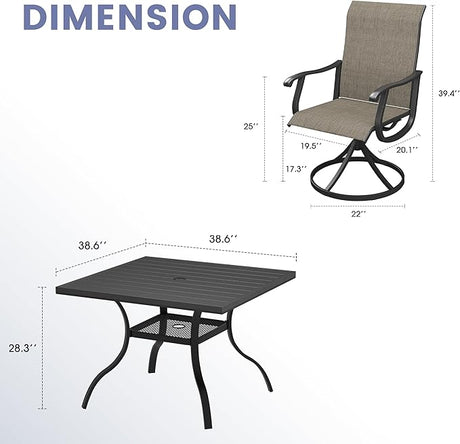 Vicllax Mesa de comedor para patio al aire libre para 4 personas, mesa cuadrada de metal con almacenamiento 