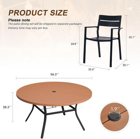 Vicllax Patio Outdoor Dining Table Set of 8, Plastic Round Table 56.3" with Stackable Dining Chairs