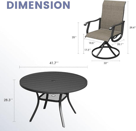 Vicllax Outdoor Dining Table Set of 4/8, Plastic Round Table 41.7" / 56.3" with Swivel Dining Chairs