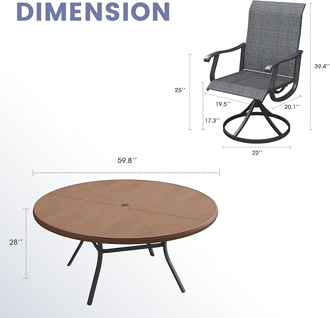 VICLLAX 9 Pieces Outdoor Dining Set, Swivel Dining Chairs Set of 8 and Round Patio Table