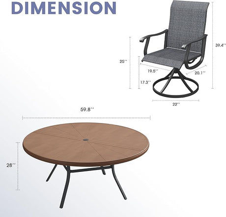 VICLLAX 9 Pieces Outdoor Dining Set, Swivel Dining Chairs Set of 8 and Round Patio Table
