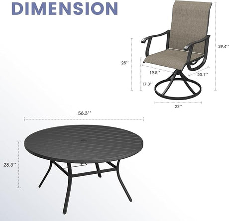 Vicllax Outdoor Dining Table Set of 4/8, Plastic Round Table 41.7" / 56.3" with Swivel Dining Chairs