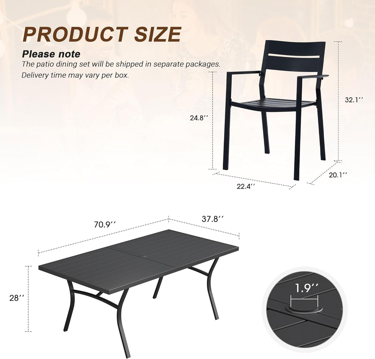 VICLLAX Patio 9 Pieces Outdoor Dining Set for 8, 70.9" Rectangular Metal Dining Table and 8 Stackable Chairs for Lawn