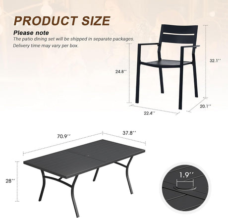 VICLLAX Patio 9 Pieces Outdoor Dining Set for 8, 70.9" Rectangular Metal Dining Table and 8 Stackable Chairs for Lawn