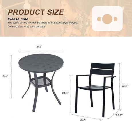 Vicllax Outdoor Patio Bistro Set of 2, Metal 27.6" Round Table and Stackable Dining Chair