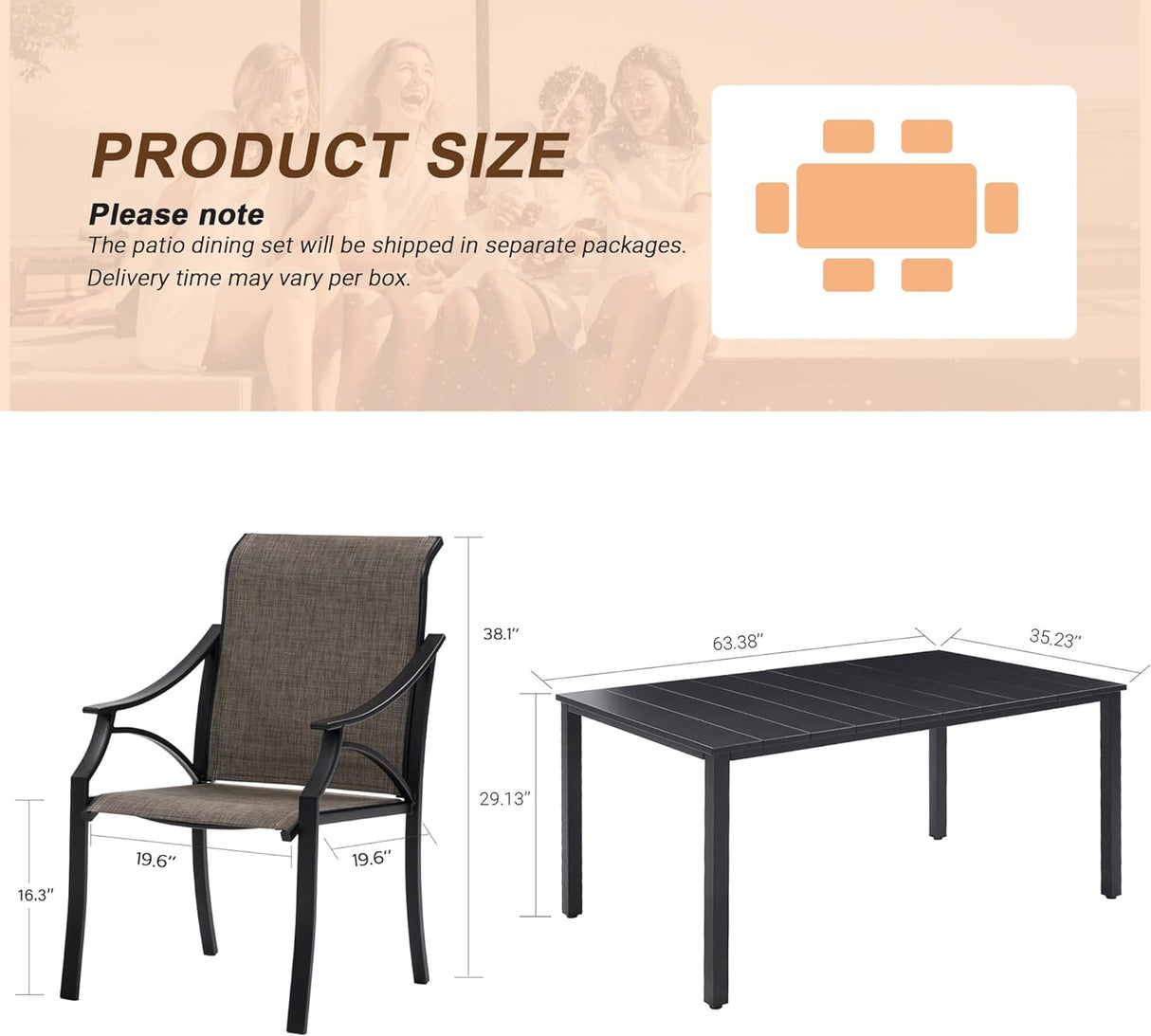 Vicllax 7-Piece Outdoor Dining Set, Rectangle Dining Table for 6 and Patio Dining Chairs