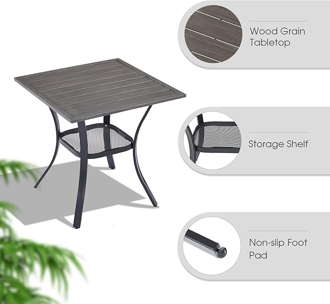 VICLLAX 3 Pieces Outdoor Dining Set, Set of 2 Patio Swivel Dining Chairs and 28" Square Table
