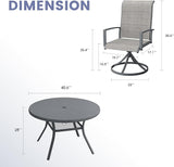 Vicllax 5 Pieces Outdoor Dining Set, Premium Metal Round Table and Paddad Swivel Chairs