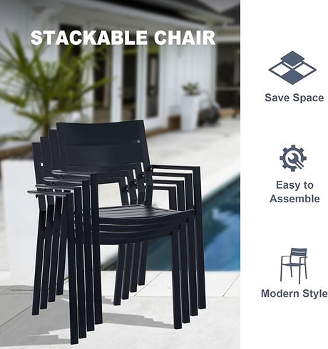 Vicllax Outdoor Patio Bistro Set of 2, Metal 27.6" Round Table and Stackable Dining Chair