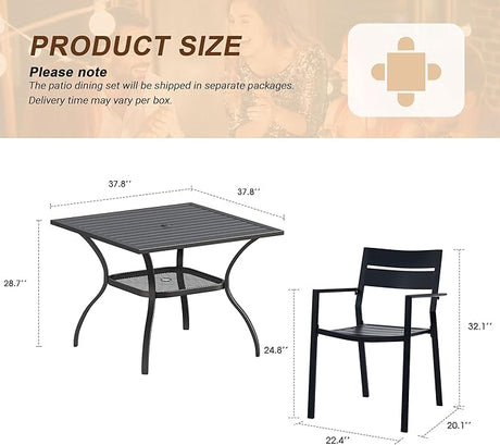 VICLLAX Patio 5 Pieces Outdoor Dining Set for 4, 37.8" Outdoor Square Table and Metal Stackable Chair