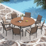 VICLLAX 7/9/11 PCS Patio Dining Table Set, Round Metal Table and Stackable Sling Chair