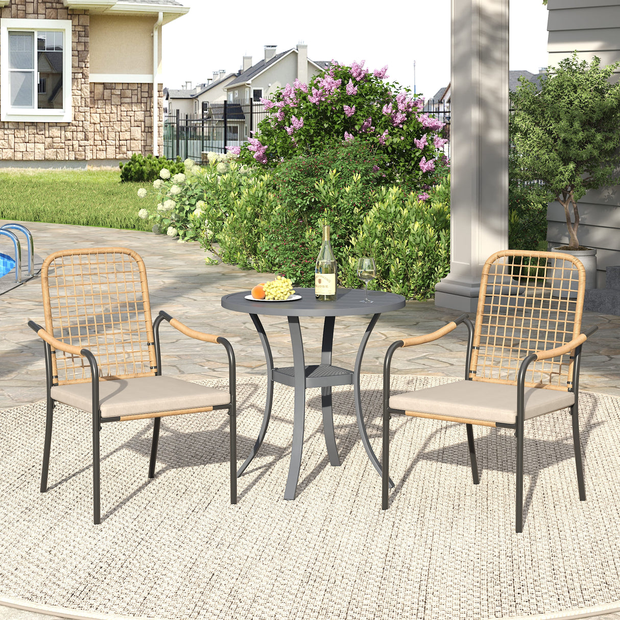 Vicllax 3-Piece Patio Bistro Set, Solana Stackable Chair and 27.6" Metal Round Table