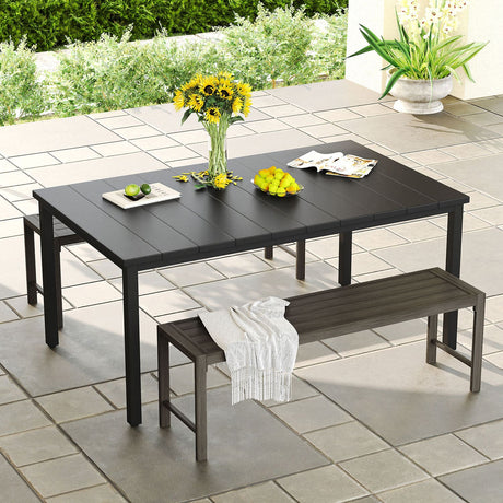 Vicllax 3-Piece Rectangular Metal Outdoor Dining Table and Bench Set