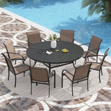VICLLAX 7/9/11 PCS Patio Dining Table Set, Round Metal Table and Stackable Sling Chair
