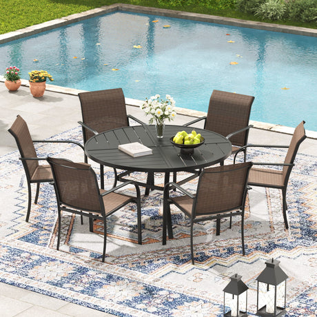 Black Table & Brown Chairs - 47.2"( Seating for 6)