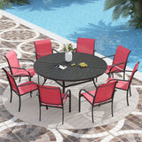 VICLLAX 7/9/11 PCS Patio Dining Table Set, Round Metal Table and Stackable Sling Chair
