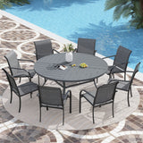 VICLLAX 7/9/11 PCS Patio Dining Table Set, Round Metal Table and Stackable Sling Chair