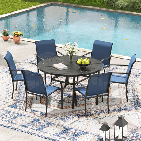Black Table & Blue Chairs - 47.2"( Seating for 6)