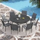 VICLLAX 7/9/11 PCS Patio Dining Table Set, Round Metal Table and Stackable Sling Chair