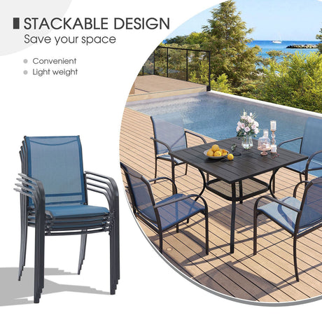 Vicllax Juego de comedor para exterior de 5 piezas con mesa cuadrada de metal de 42" y sillas de textileno 