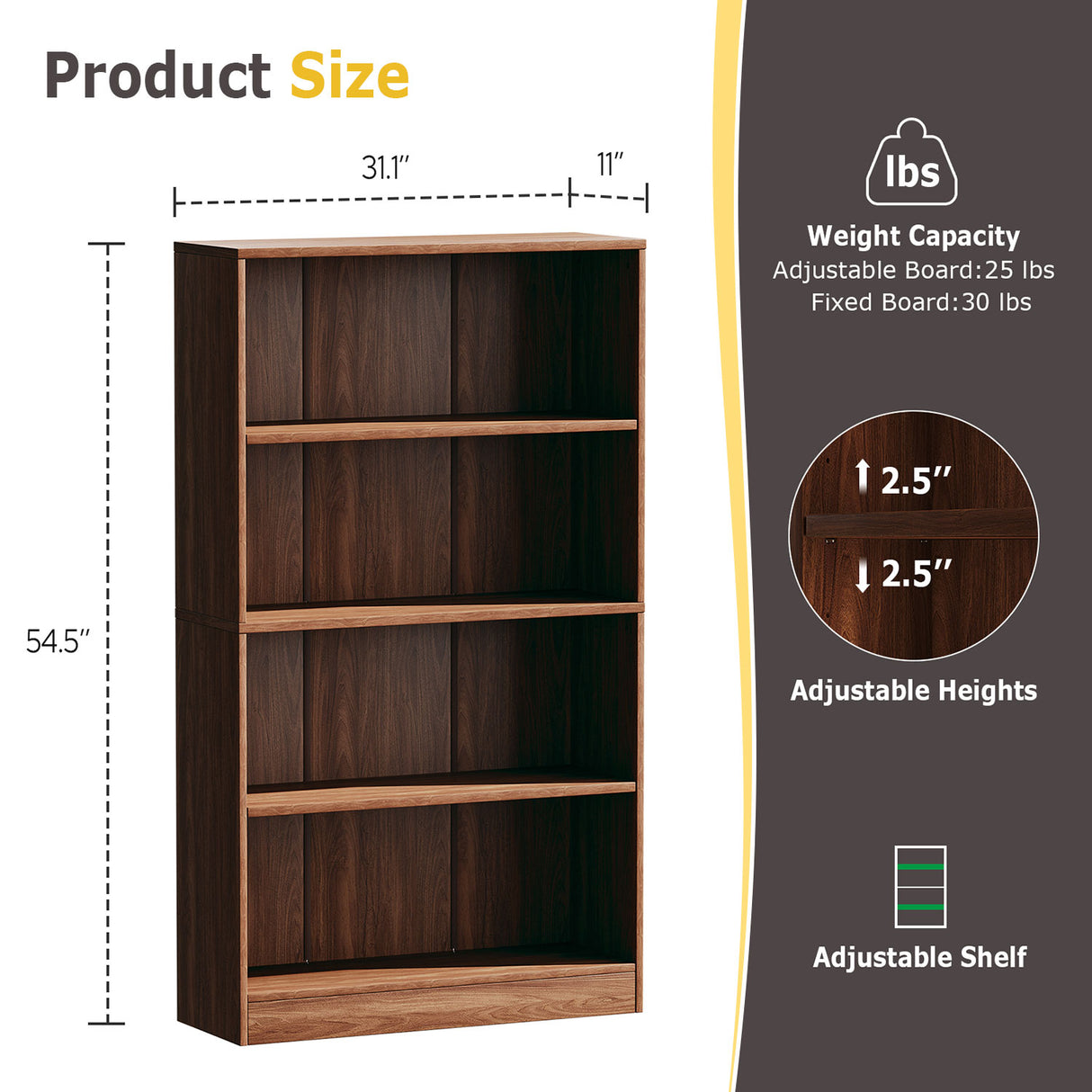 Vicllax Wooden Bookcase, 3/4/5 Shelf Display Open Bookshelves for Home Office