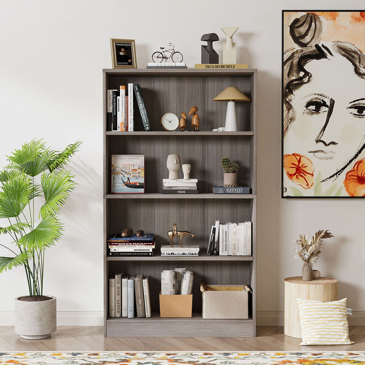 Vicllax Wooden Bookcase, 3/4/5 Shelf Display Open Bookshelves for Home Office