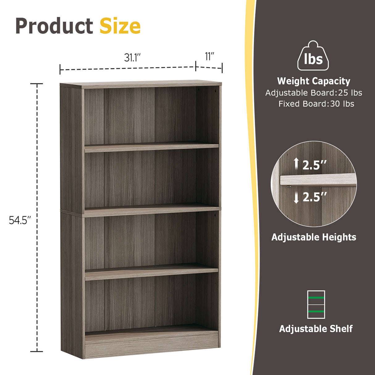Vicllax Wooden Bookcase, 3/4/5 Shelf Display Open Bookshelves for Home Office