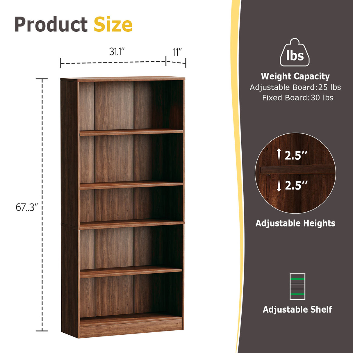 Vicllax Wooden Bookcase, 3/4/5 Shelf Display Open Bookshelves for Home Office
