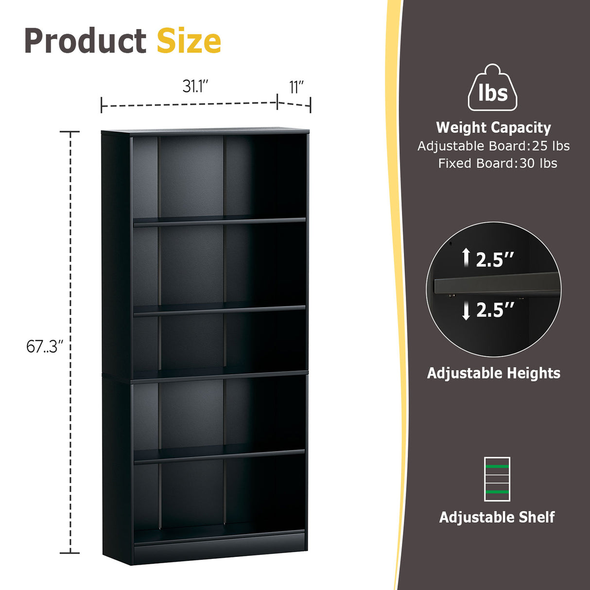Vicllax Wooden Bookcase, 3/4/5 Shelf Display Open Bookshelves for Home Office