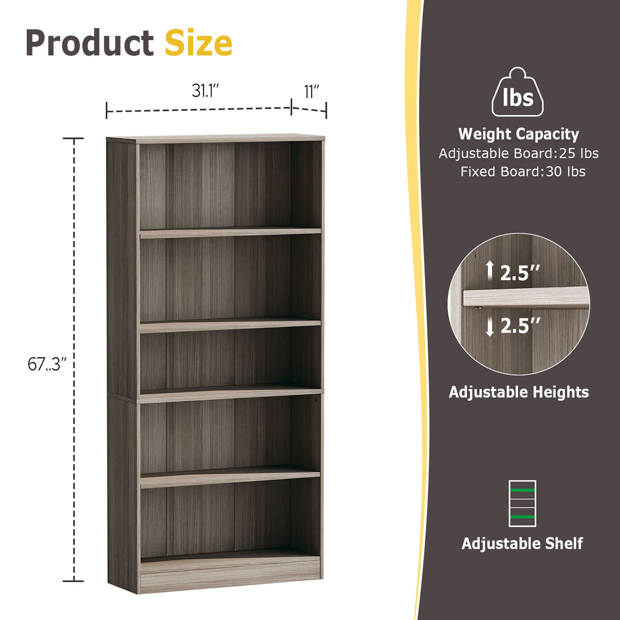 Vicllax Wooden Bookcase, 3/4/5 Shelf Display Open Bookshelves for Home Office