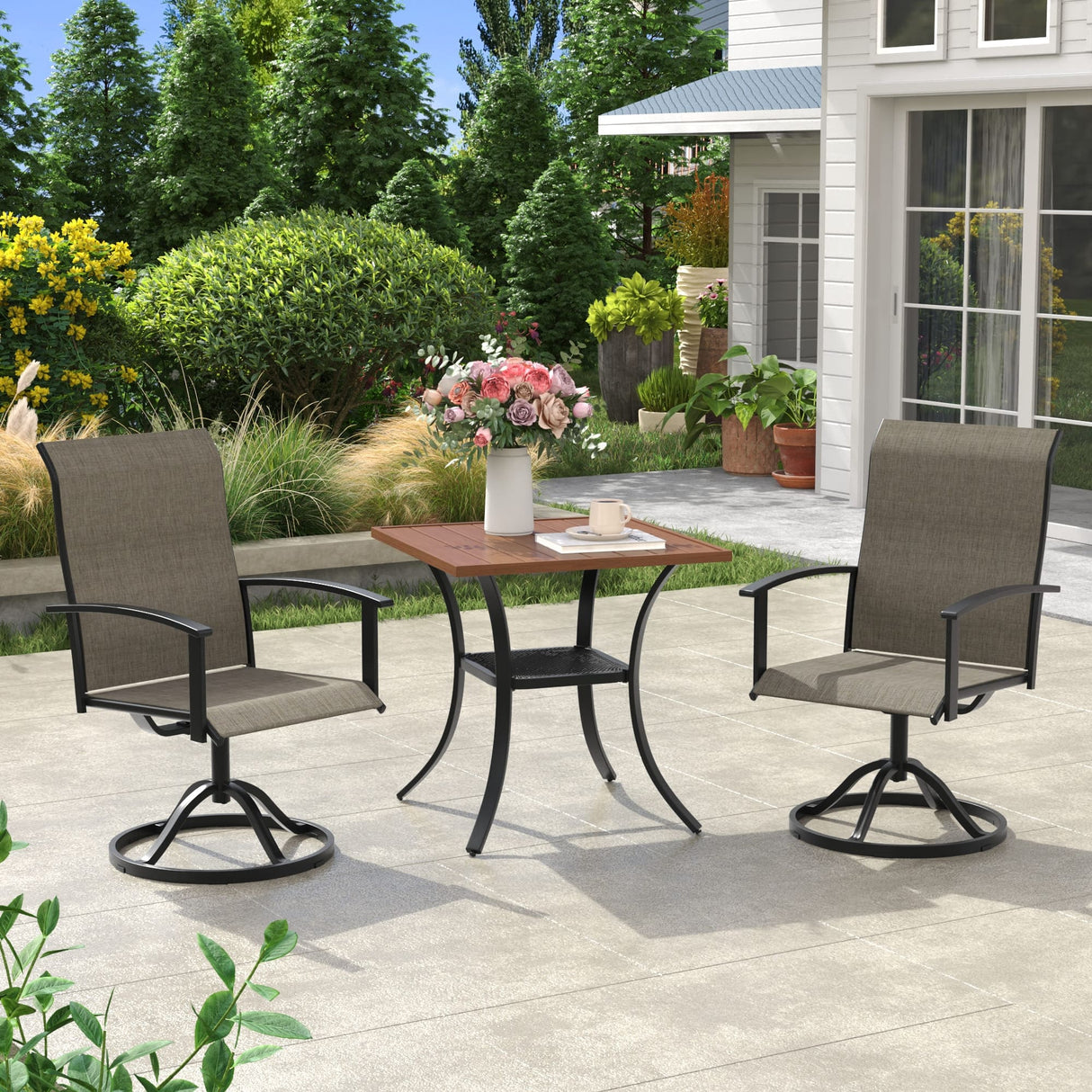 Vicllax 3 Pcs Outdoor Dining Set, 27.6" Square Bar Table and 2 Swivel Chairs