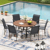 VICLLAX 5/7 PCS Patio Dining Table Set, Round Metal Table with Shelf and Stackable Sling Chair