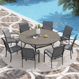 VICLLAX 7/9/11 PCS Patio Dining Table Set, Round Metal Table and Stackable Sling Chair
