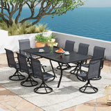 Vicllax 7/9 Pieces Outdoor Dining Set with Black Metal Rectangular Table and Textilene Swivel Chair
