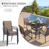 Vicllax 5 Pieces Outdoor Dining Set, 37.8" Square Metal Table and Stackable Sling Chairs