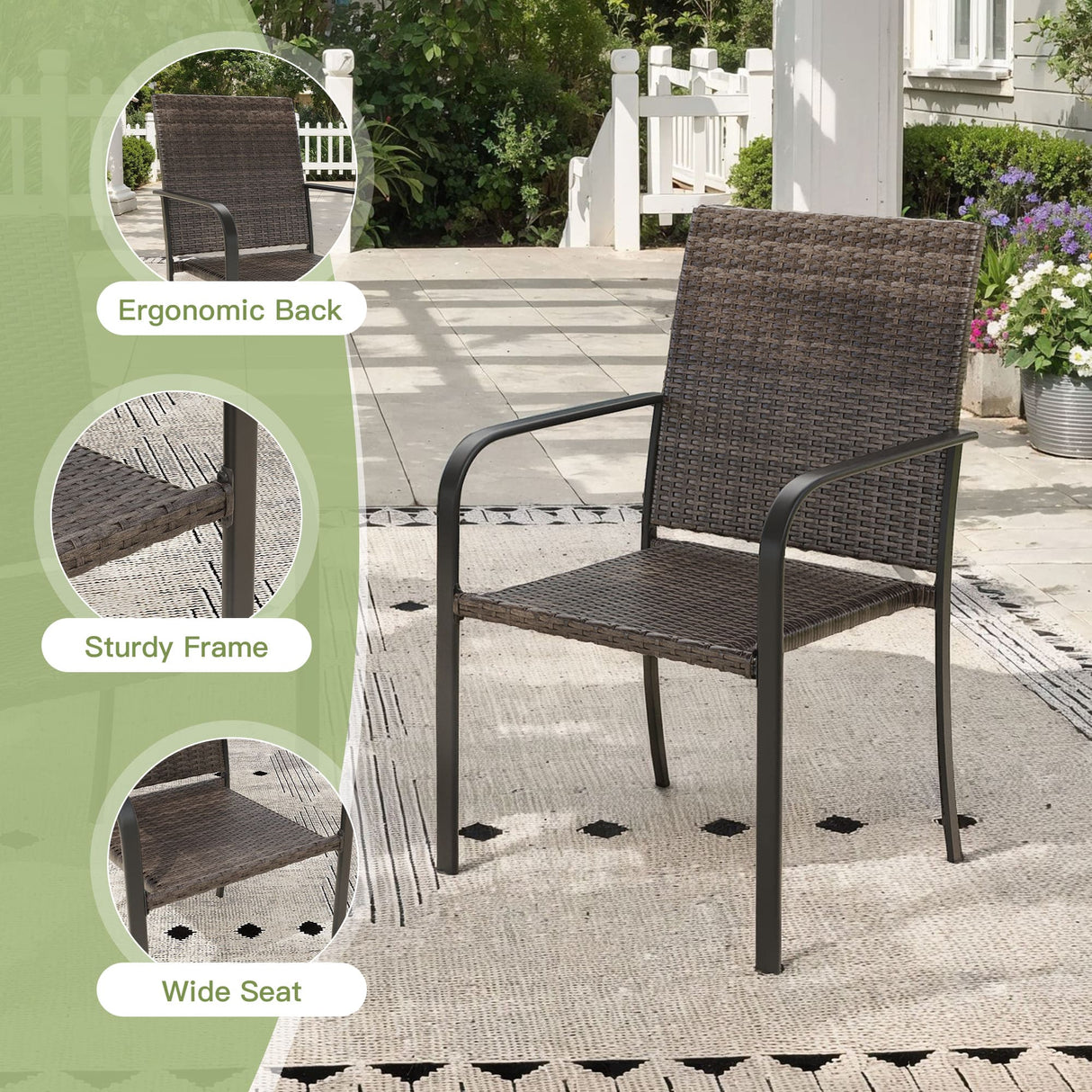 Vicllax Highlands Stackable Wicker Outdoor Dining Chair, Set of 2