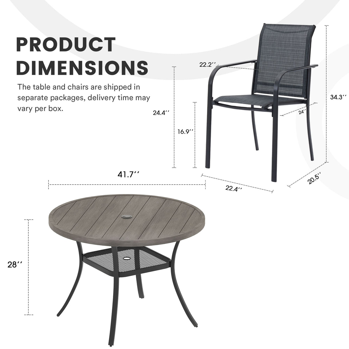 Vicllax Juego de comedor para exterior de 7 piezas con mesa redonda de metal de 48" y sillones de textileno 