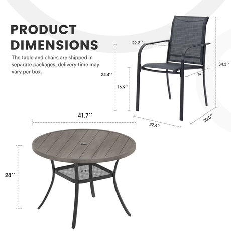 Vicllax Juego de comedor para exterior de 7 piezas con mesa redonda de metal de 48" y sillones de textileno 