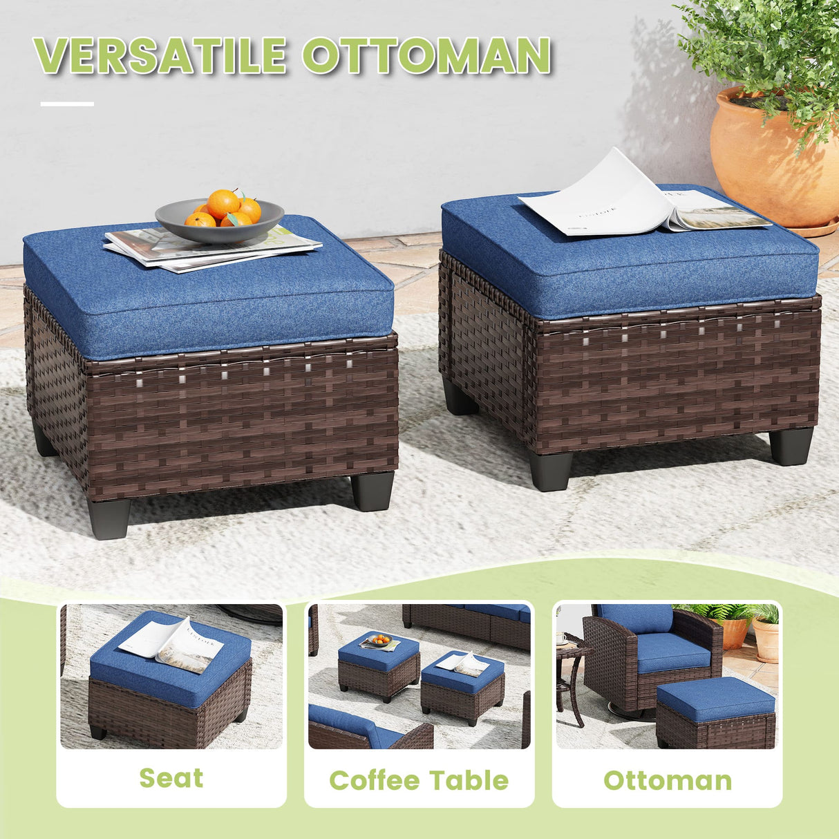 Vicllax Versatile Wicker Patio Set: 9 Pieces with Fire Table & Ottoman