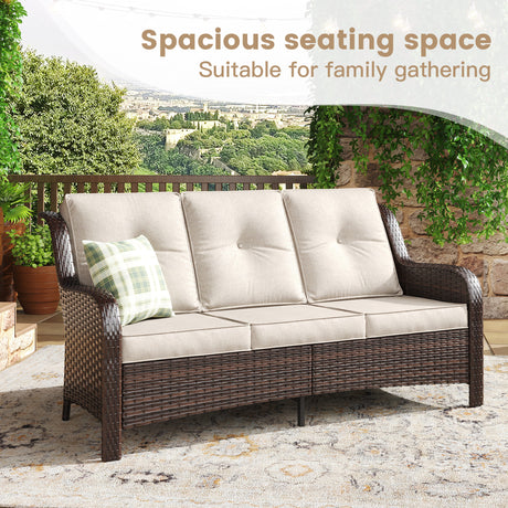 Vicllax Patio Wicker Oasis Lounge Set, 3-Seater, Swivel Chair with Fire table