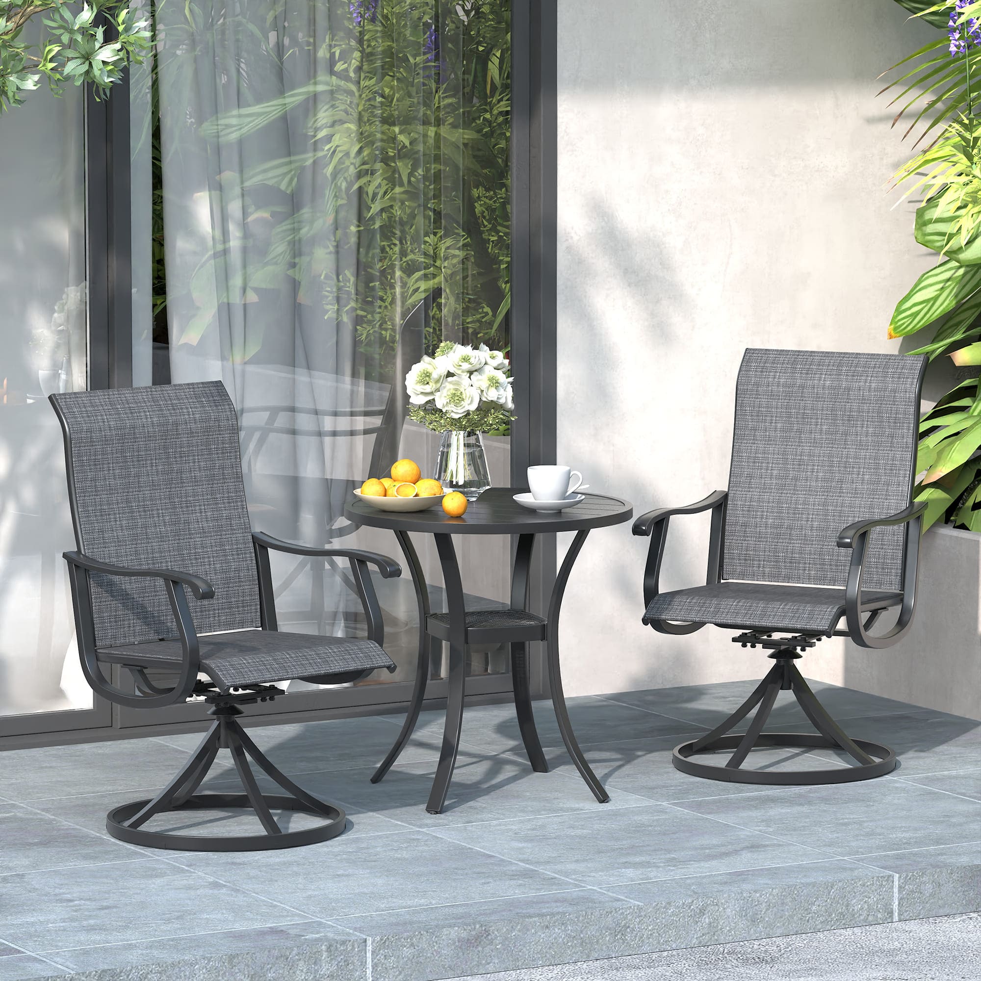 Vicllax 3-Piece Patio Bistro Set, Outdoor Swivel Chairs and 27.6" Small Metal Table With Storage Rack